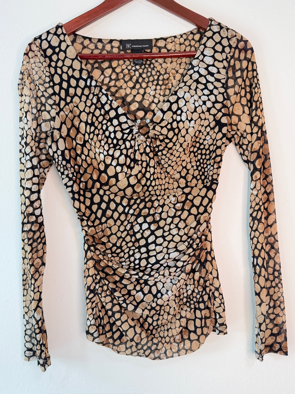Y2K Inspo INC International‎ Concepts Mesh Abstract Cheetah Print Bodycon Top